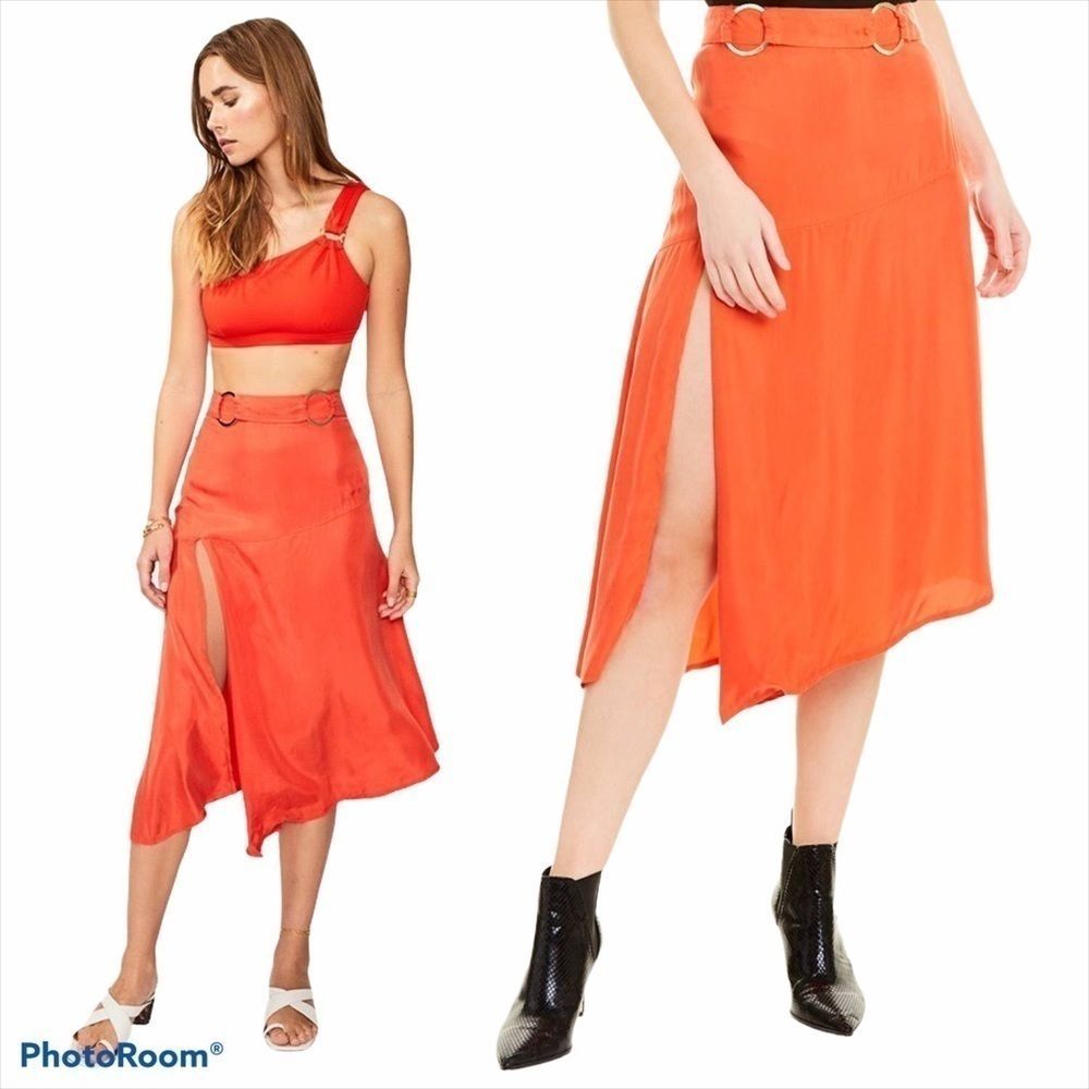SUBOO  Red Orange Rocky Asymmetrical Skirt